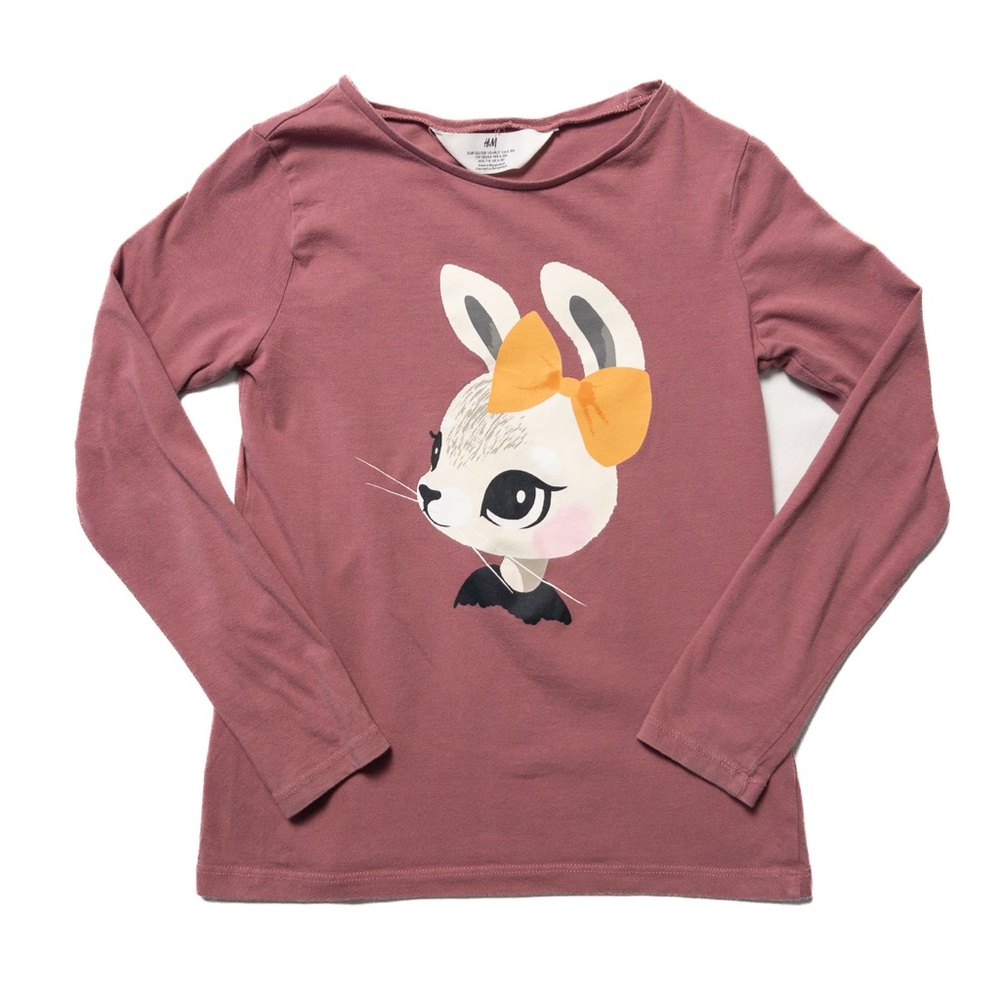 H&M Kids "Zoe Shirt" | Long Sleeve Tee | Size & | Dusty Rose with Bunny Design